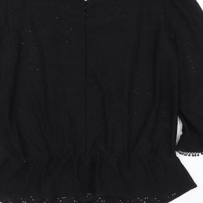 Oasis Womens Black Floral Polyester Basic Blouse Size M Round Neck