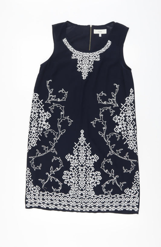 NEXT Womens Blue Geometric Polyester A-Line Size 10 Scoop Neck Zip