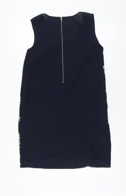 NEXT Womens Blue Geometric Polyester A-Line Size 10 Scoop Neck Zip