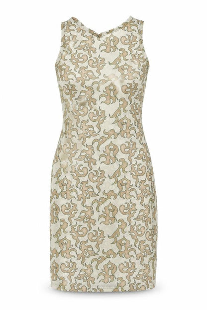 PRETTYLITTLETHING Womens Beige Geometric Polyester Bodycon Size 4 Round Neck Pullover
