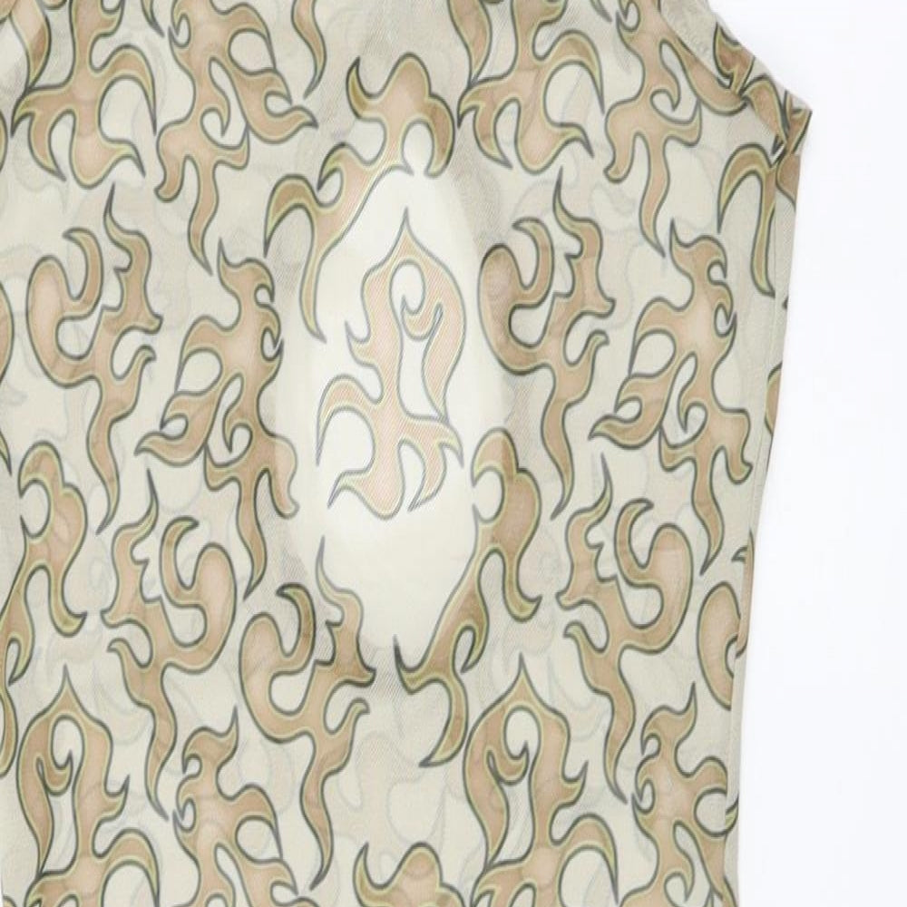 PRETTYLITTLETHING Womens Beige Geometric Polyester Bodycon Size 4 Round Neck Pullover