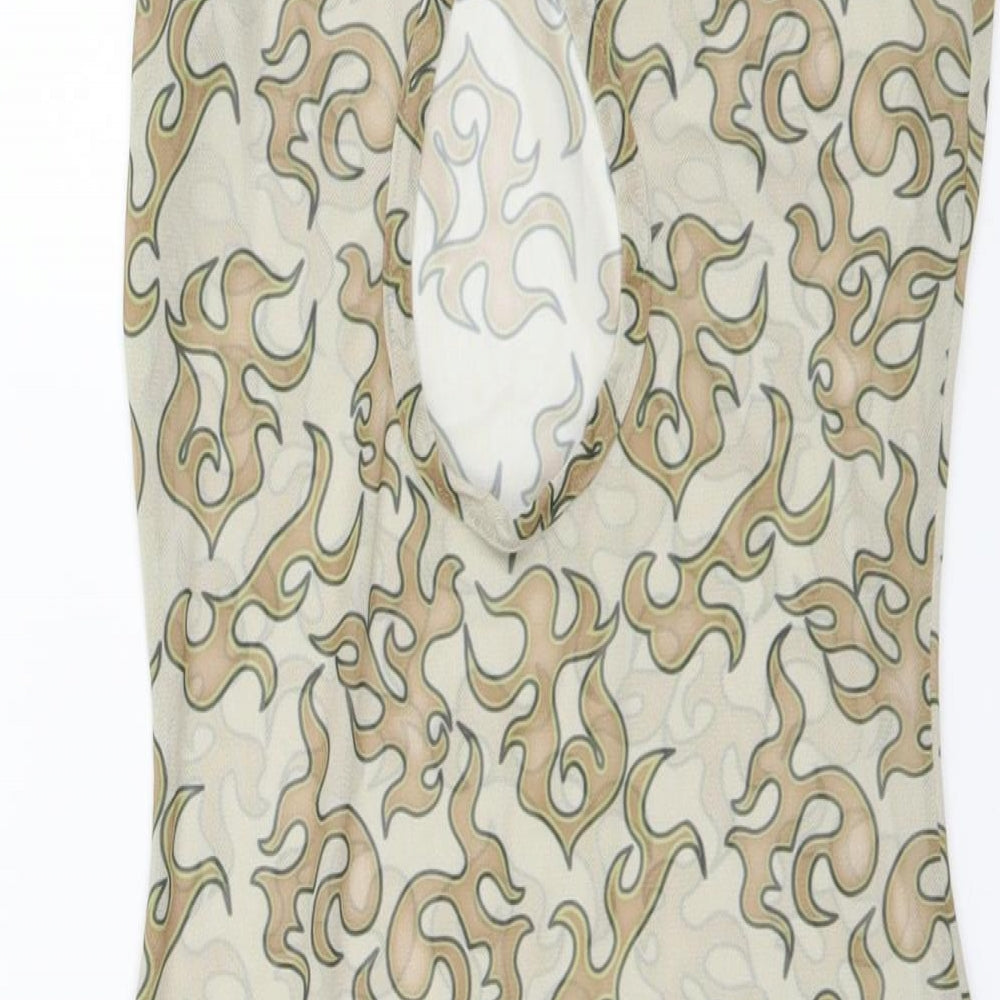 PRETTYLITTLETHING Womens Beige Geometric Polyester Bodycon Size 4 Round Neck Pullover