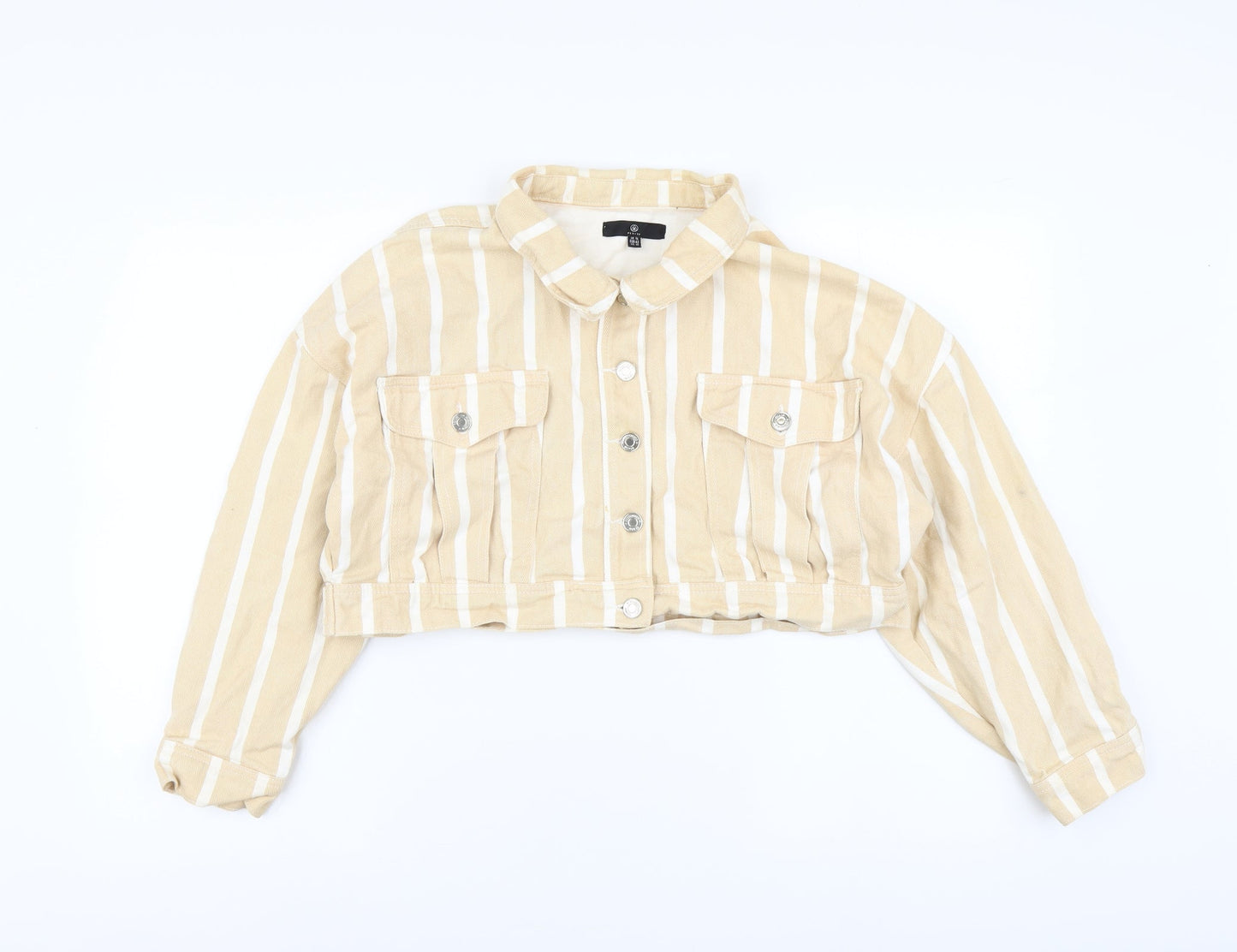 Missguided Womens Beige Striped Jacket Size 14 Button