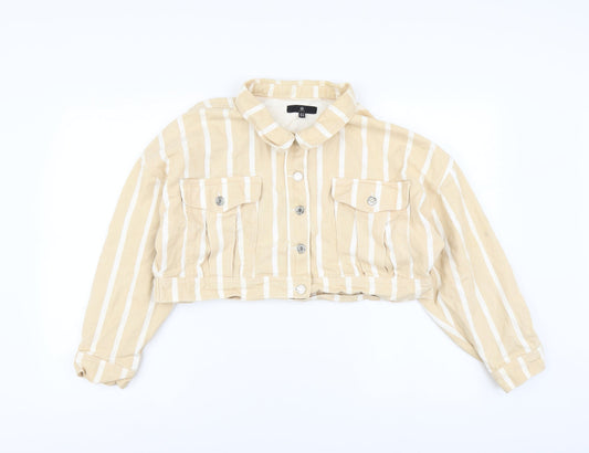 Missguided Womens Beige Striped Jacket Size 14 Button