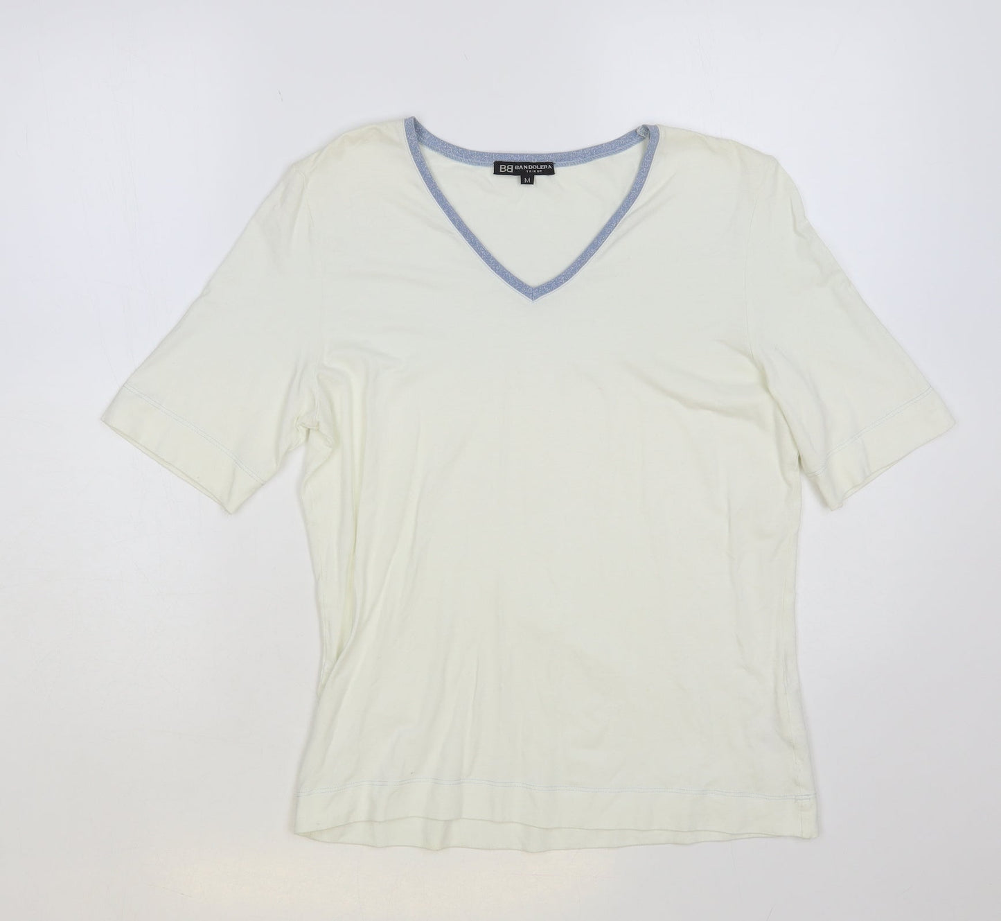 Bandolera Womens Ivory Viscose Basic T-Shirt Size M V-Neck