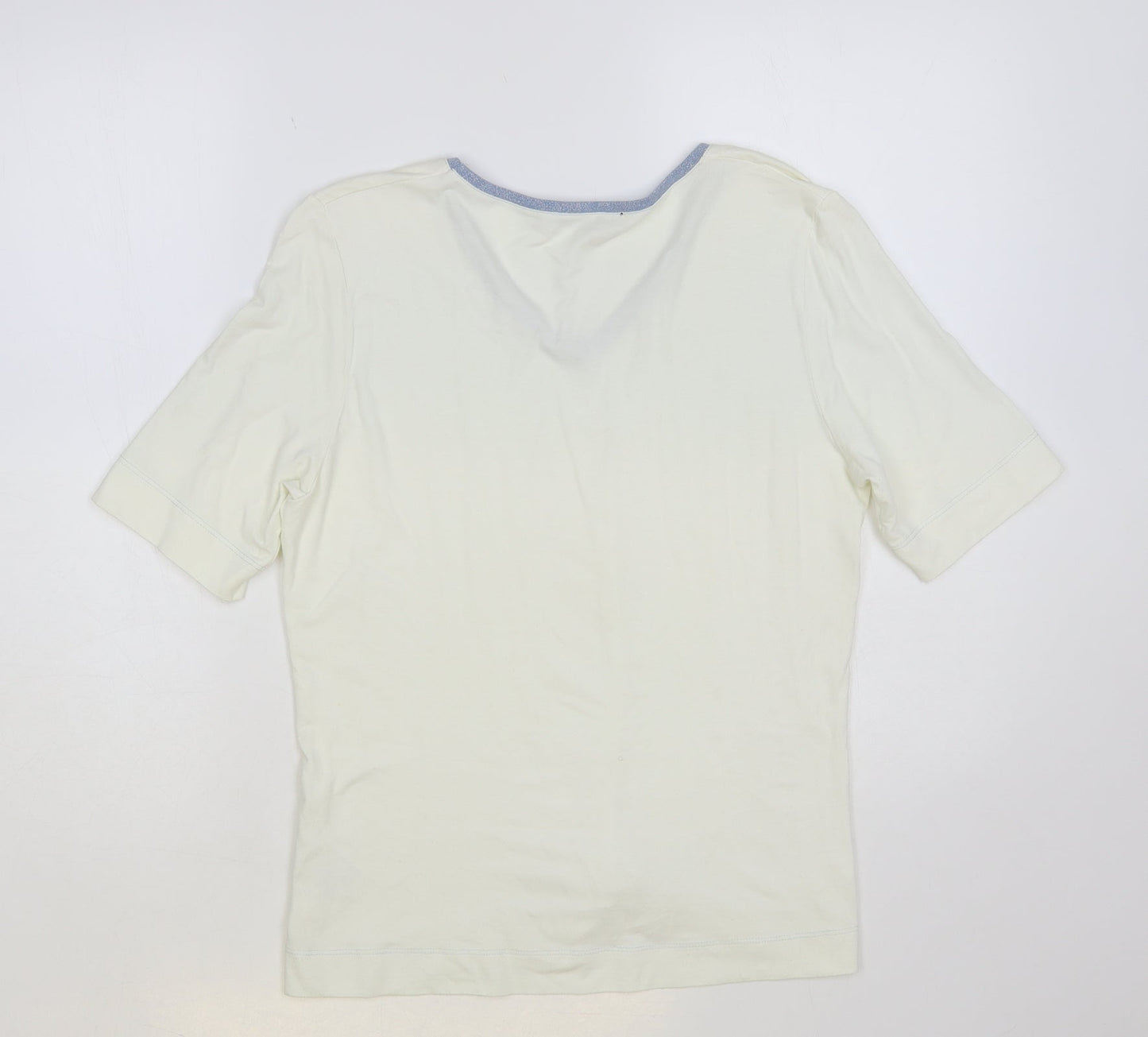 Bandolera Womens Ivory Viscose Basic T-Shirt Size M V-Neck
