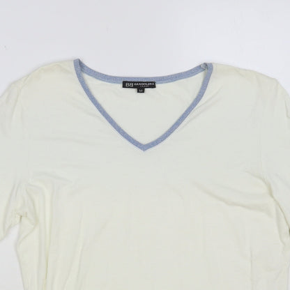 Bandolera Womens Ivory Viscose Basic T-Shirt Size M V-Neck