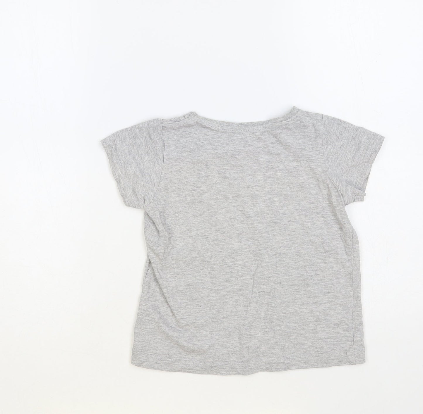 Primark Girls Grey Cotton Pullover T-Shirt Size 6-7 Years Crew Neck Pullover - Happy Days