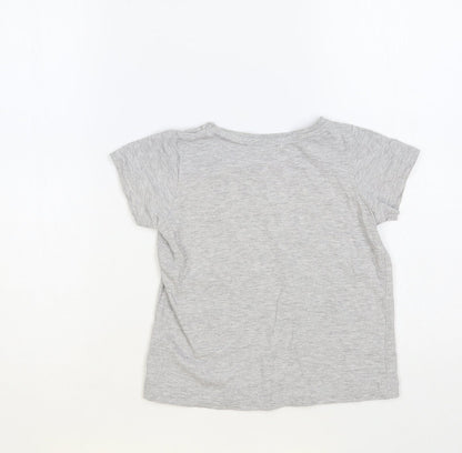 Primark Girls Grey Cotton Pullover T-Shirt Size 6-7 Years Crew Neck Pullover - Happy Days