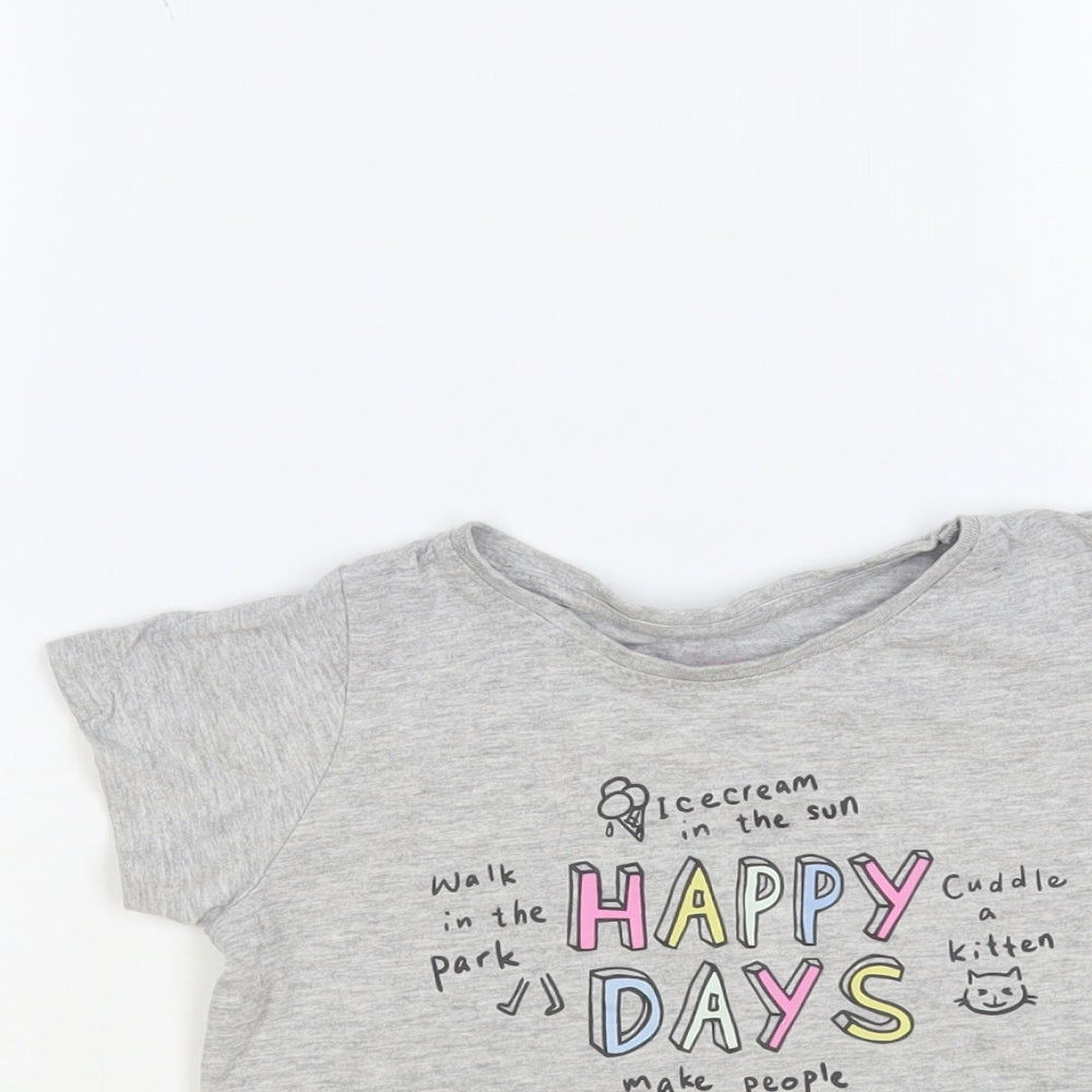 Primark Girls Grey Cotton Pullover T-Shirt Size 6-7 Years Crew Neck Pullover - Happy Days
