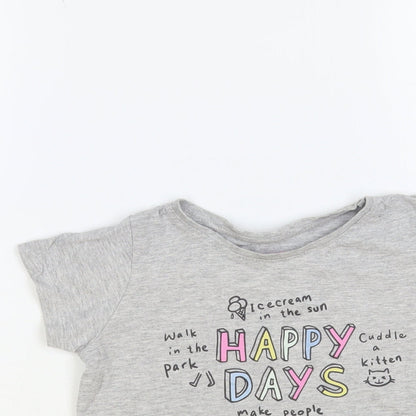 Primark Girls Grey Cotton Pullover T-Shirt Size 6-7 Years Crew Neck Pullover - Happy Days