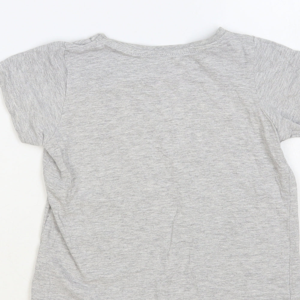 Primark Girls Grey Cotton Pullover T-Shirt Size 6-7 Years Crew Neck Pullover - Happy Days