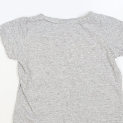 Primark Girls Grey Cotton Pullover T-Shirt Size 6-7 Years Crew Neck Pullover - Happy Days