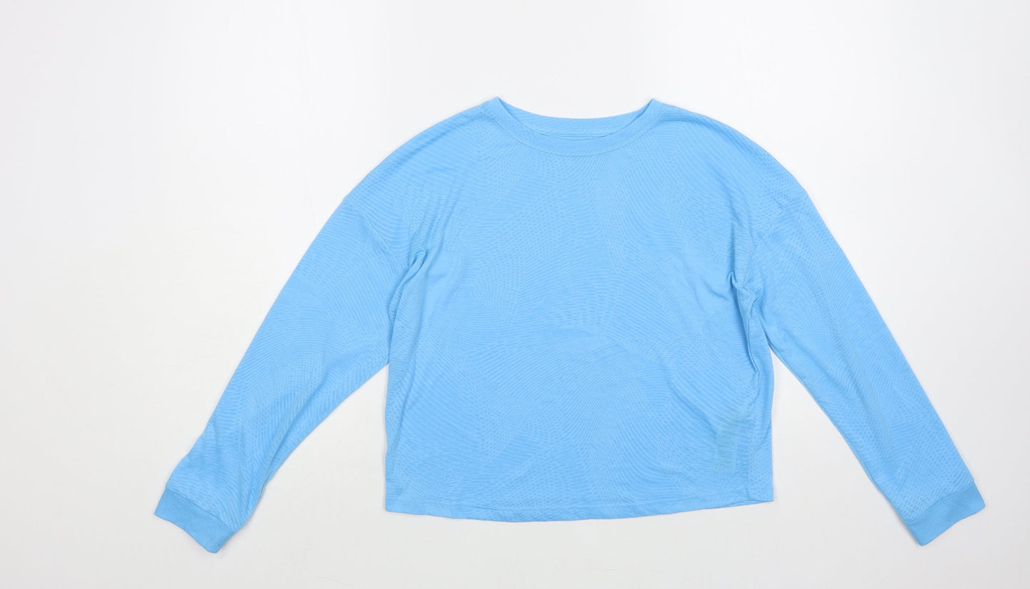 Marks and Spencer Girls Blue Geometric Polyester Pullover T-Shirt Size 11-12 Years Crew Neck Pullover