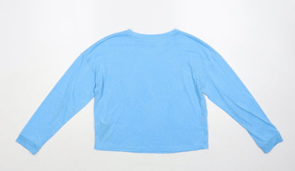 Marks and Spencer Girls Blue Geometric Polyester Pullover T-Shirt Size 11-12 Years Crew Neck Pullover