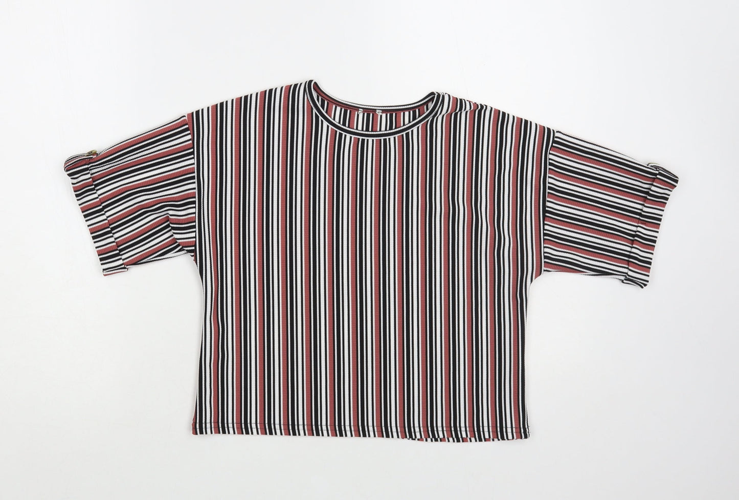 River Island Girls Multicoloured Striped Polyester Pullover T-Shirt Size 9-10 Years Crew Neck Pullover