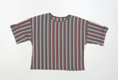 River Island Girls Multicoloured Striped Polyester Pullover T-Shirt Size 9-10 Years Crew Neck Pullover