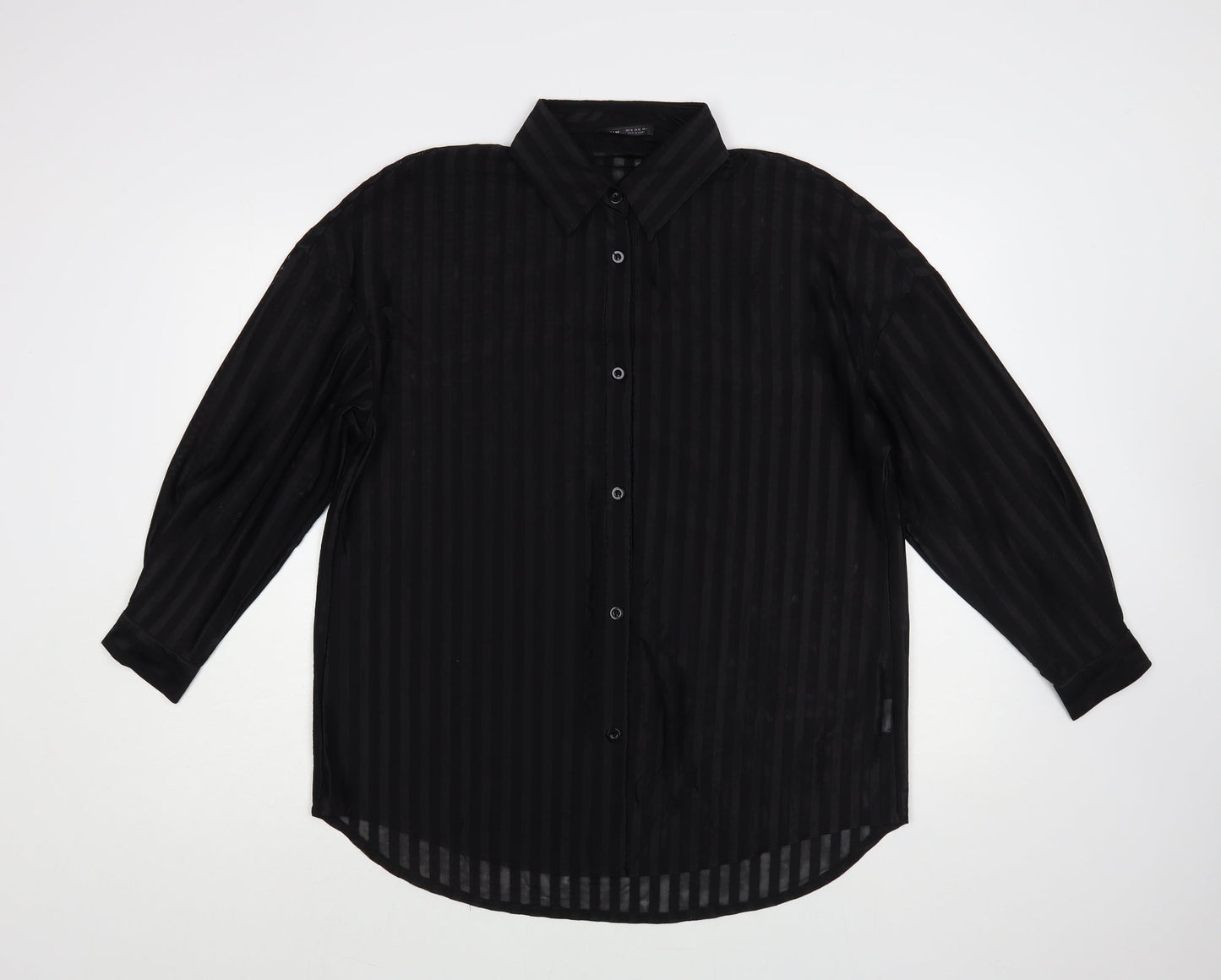 SheIn Womens Black Striped Polyester Tunic Button-Up Size M Collared