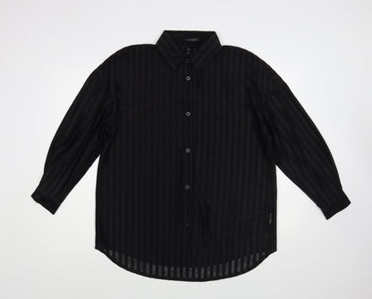 SheIn Womens Black Striped Polyester Tunic Button-Up Size M Collared