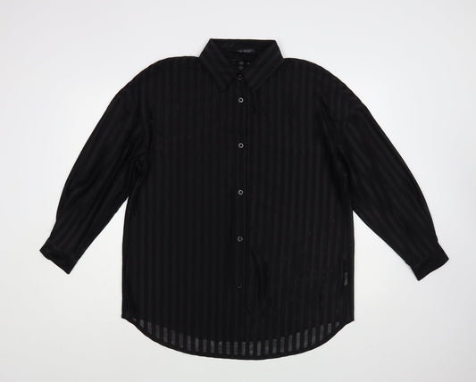 SheIn Womens Black Striped Polyester Tunic Button-Up Size M Collared