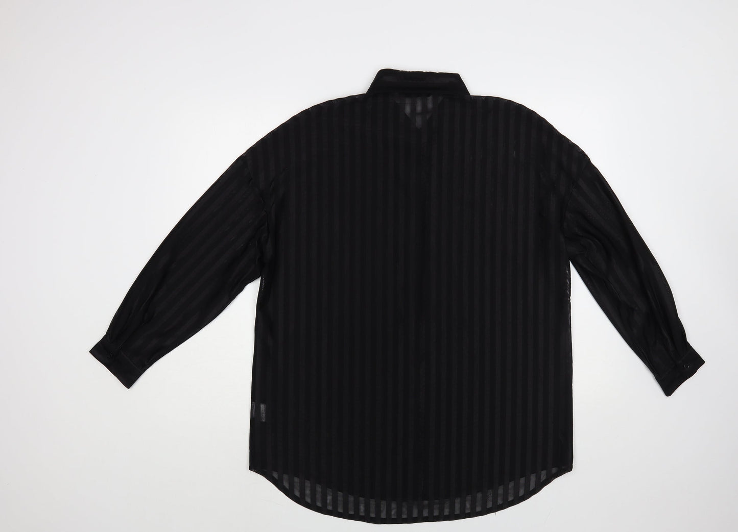 SheIn Womens Black Striped Polyester Tunic Button-Up Size M Collared