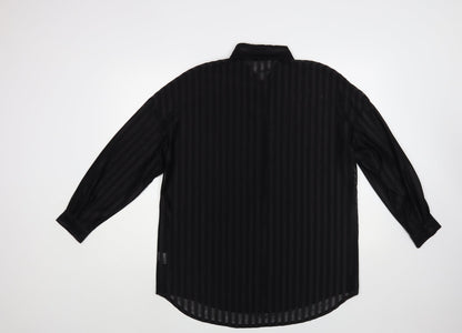 SheIn Womens Black Striped Polyester Tunic Button-Up Size M Collared