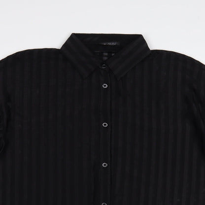 SheIn Womens Black Striped Polyester Tunic Button-Up Size M Collared