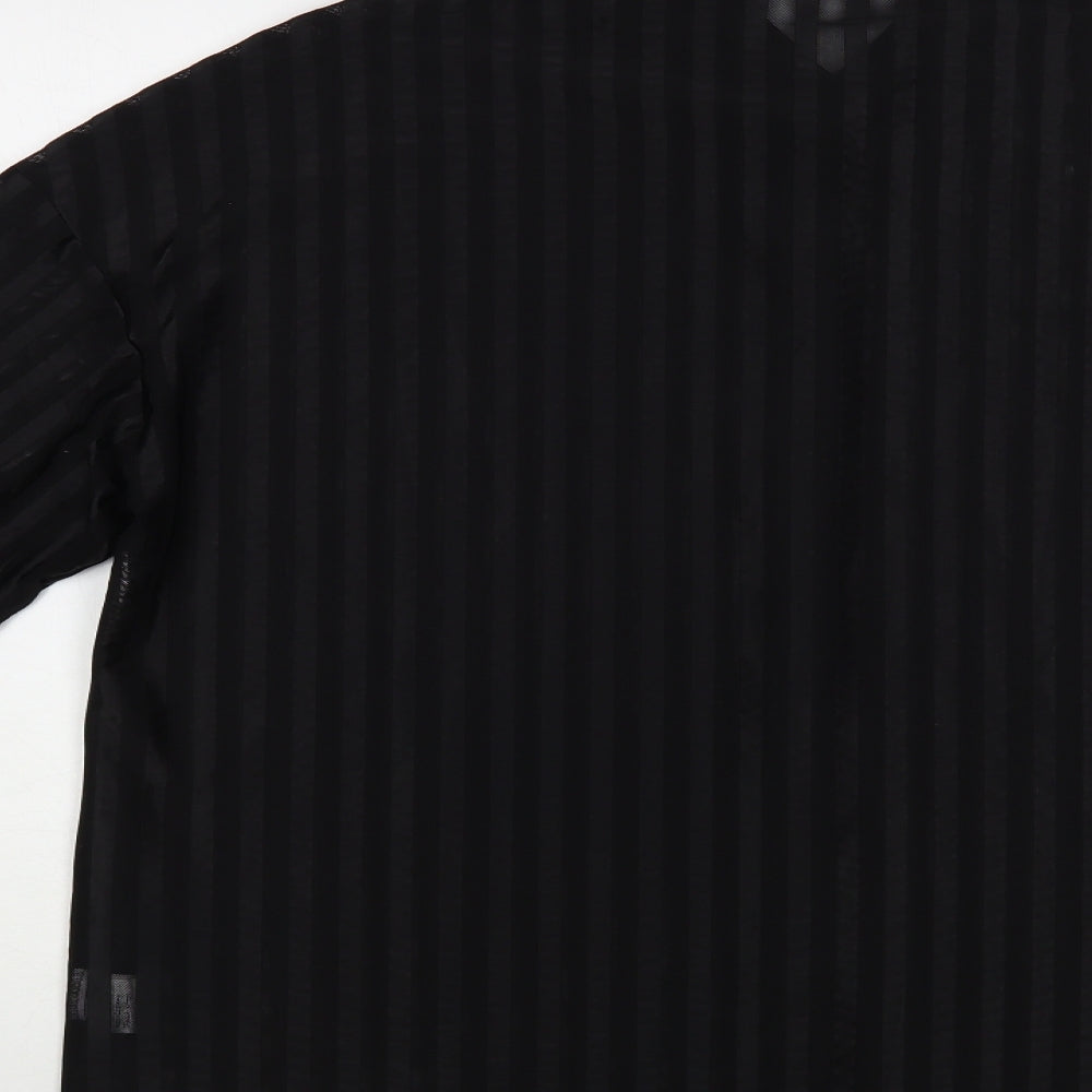 SheIn Womens Black Striped Polyester Tunic Button-Up Size M Collared