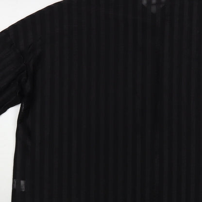 SheIn Womens Black Striped Polyester Tunic Button-Up Size M Collared