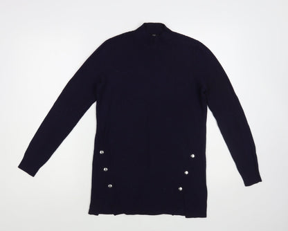 F&F Womens Blue Mock Neck Polyester Pullover Jumper Size 6