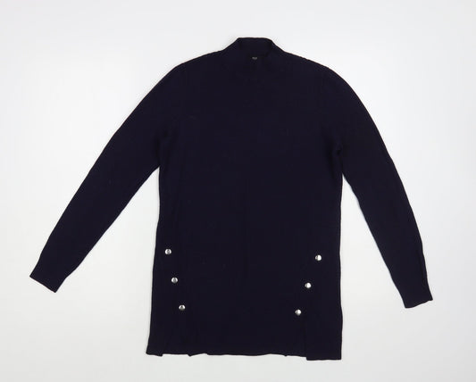 F&F Womens Blue Mock Neck Polyester Pullover Jumper Size 6