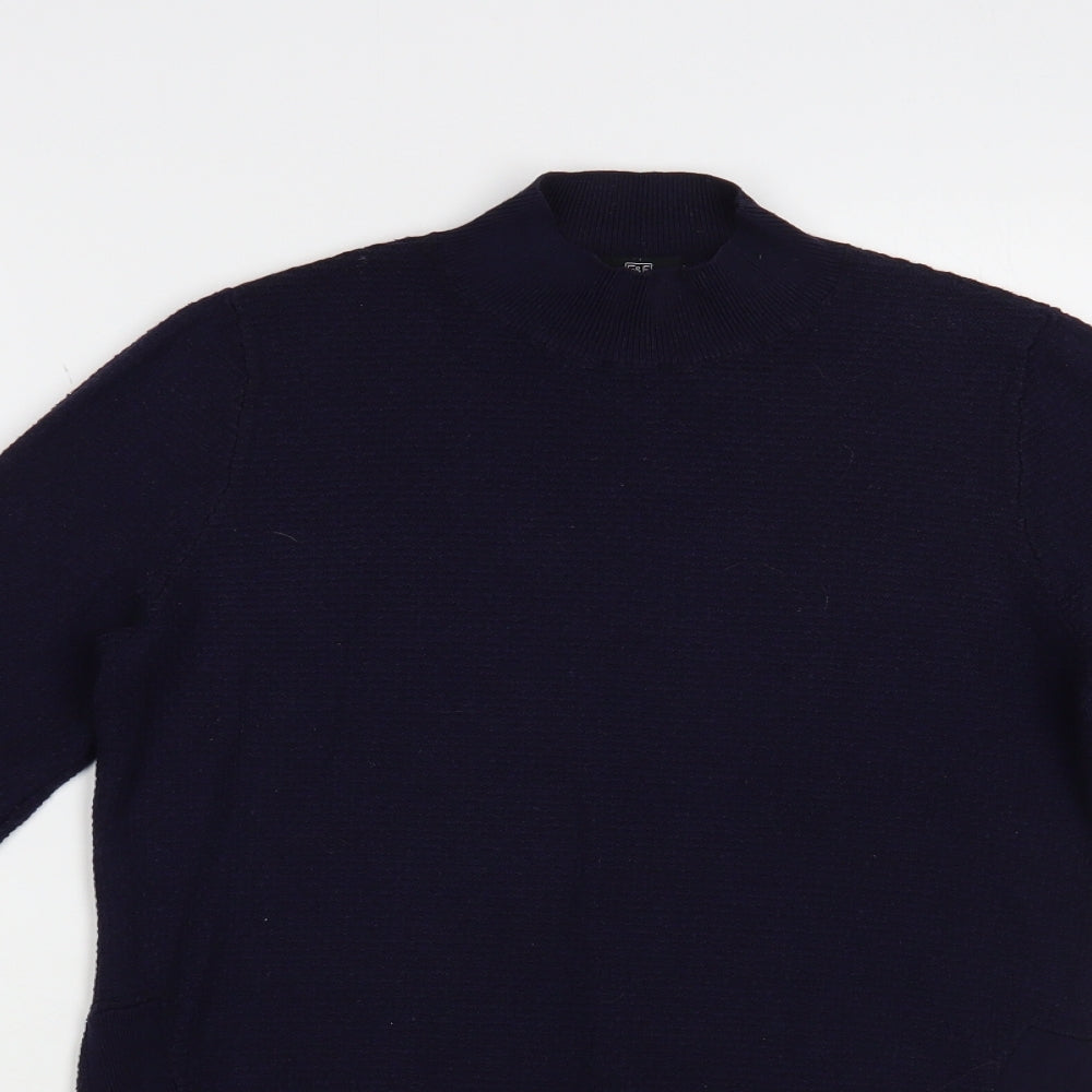 F&F Womens Blue Mock Neck Polyester Pullover Jumper Size 6