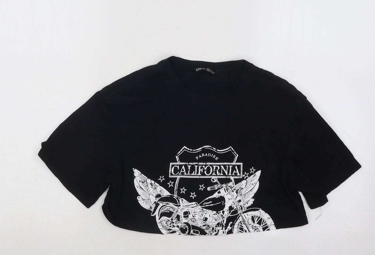 SheIn Womens Black Cotton Basic T-Shirt Size XS Round Neck - California Motorbike