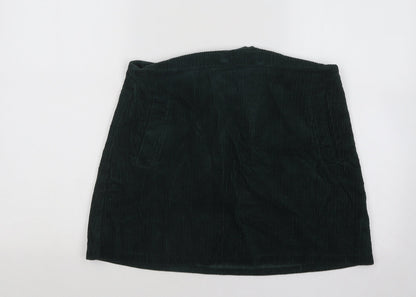 New Look Womens Green Cotton A-Line Skirt Size 12 Zip