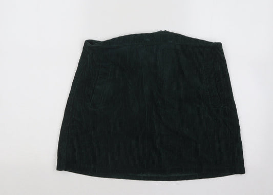 New Look Womens Green Cotton A-Line Skirt Size 12 Zip