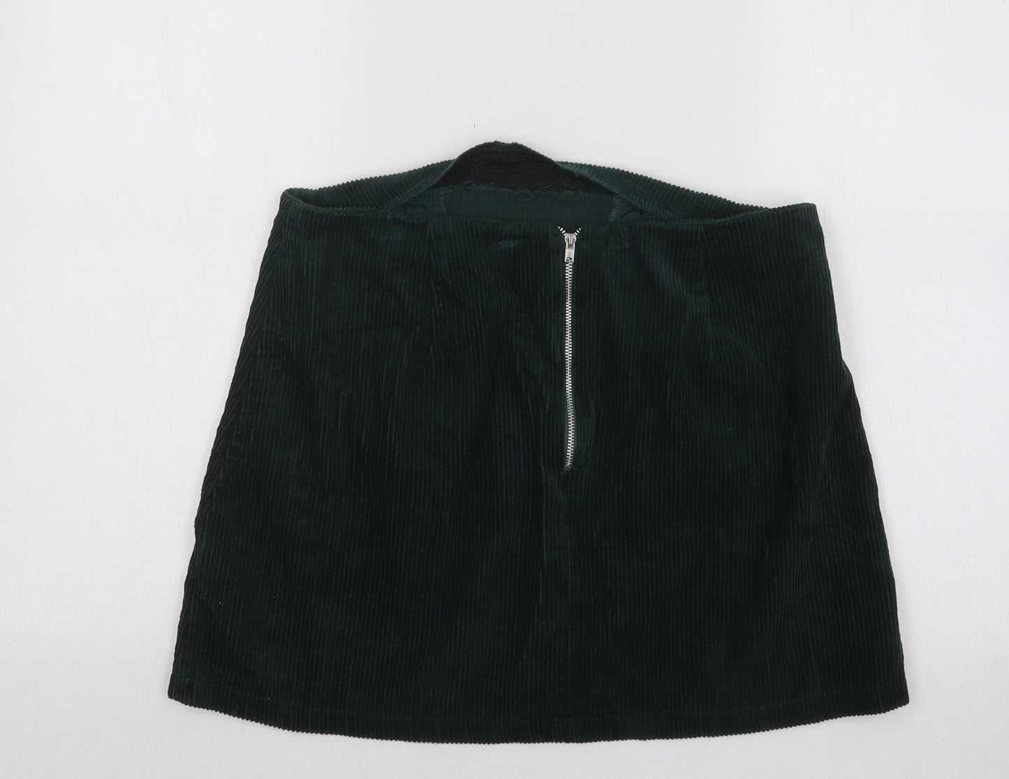 New Look Womens Green Cotton A-Line Skirt Size 12 Zip