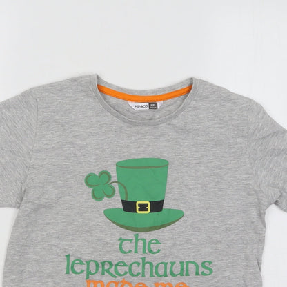 Pep&Co Boys Grey Cotton Basic T-Shirt Size 10-11 Years Round Neck Pullover - Leprechauns