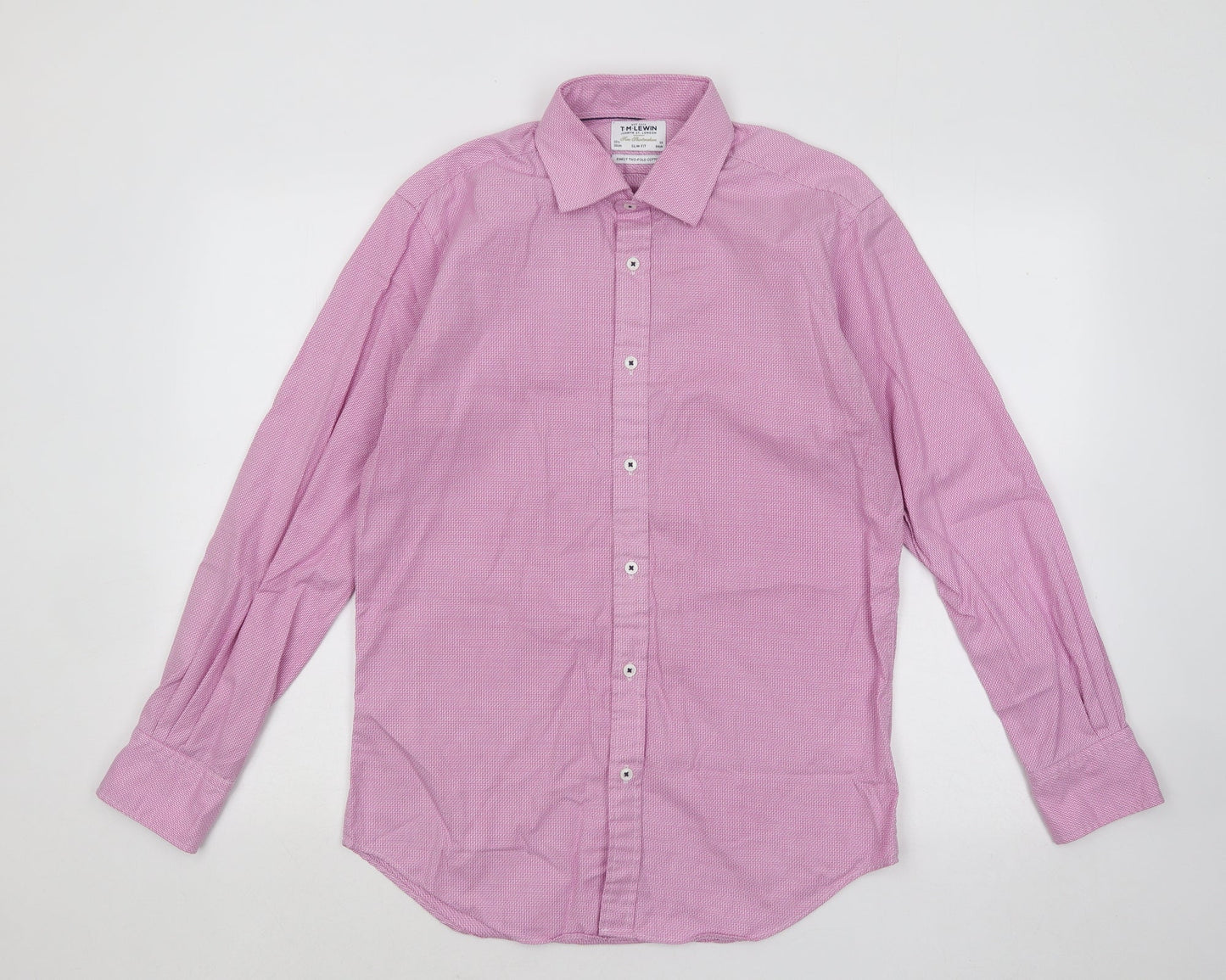T.M.Lewin Mens Pink Geometric Cotton Button-Up Size 15.5 Collared Button