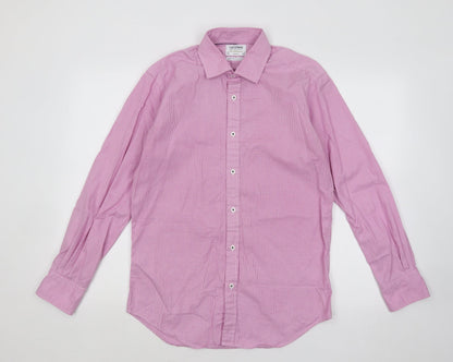 T.M.Lewin Mens Pink Geometric Cotton Button-Up Size 15.5 Collared Button