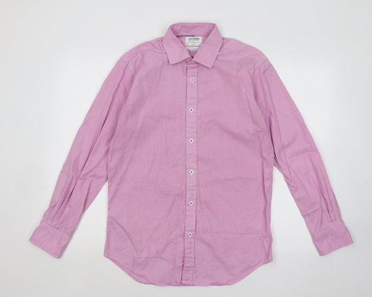 T.M.Lewin Mens Pink Geometric Cotton Button-Up Size 15.5 Collared Button