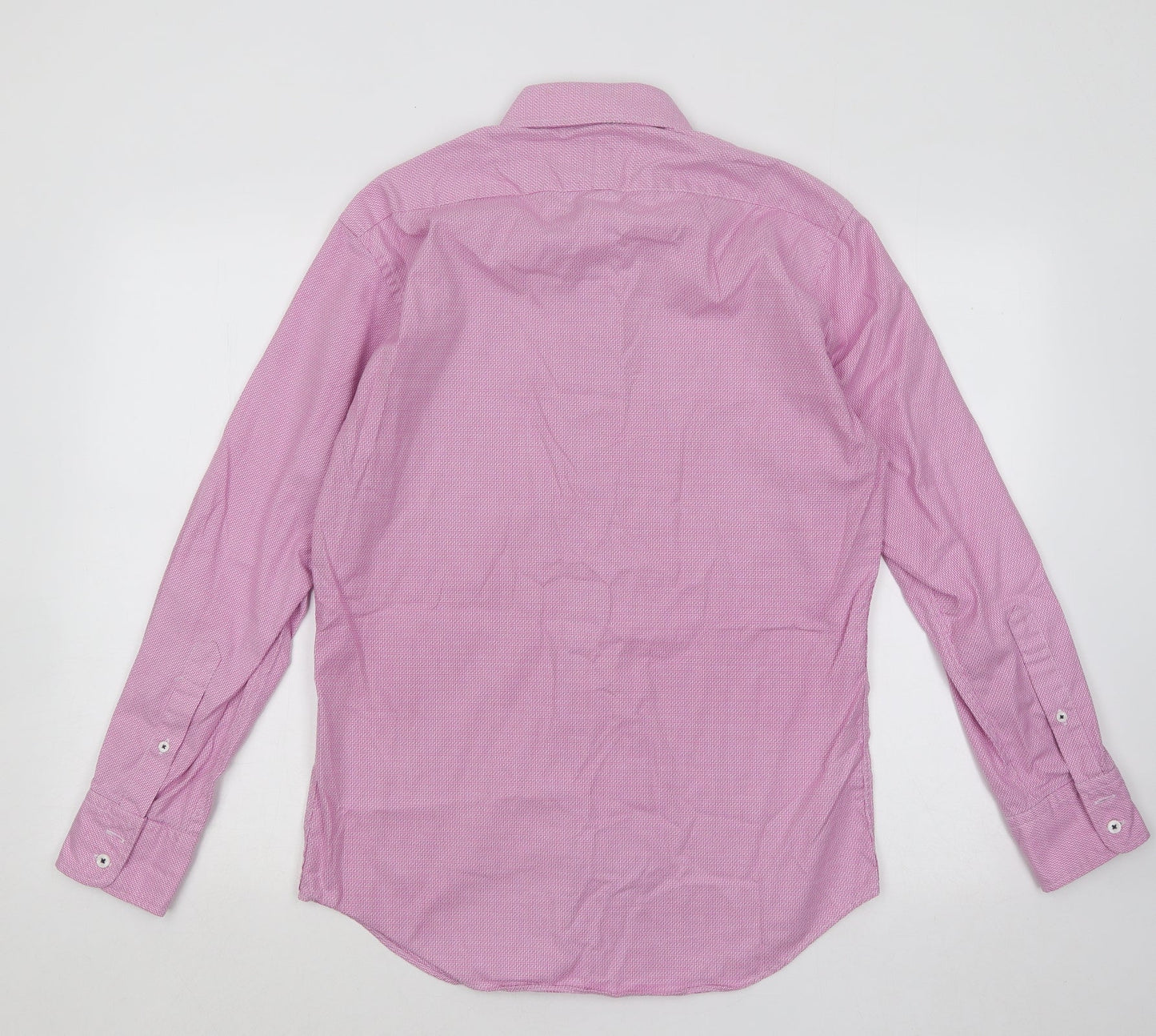 T.M.Lewin Mens Pink Geometric Cotton Button-Up Size 15.5 Collared Button