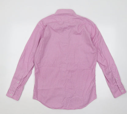T.M.Lewin Mens Pink Geometric Cotton Button-Up Size 15.5 Collared Button