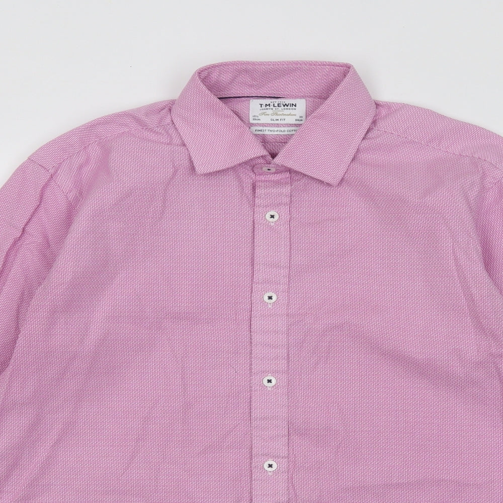 T.M.Lewin Mens Pink Geometric Cotton Button-Up Size 15.5 Collared Button