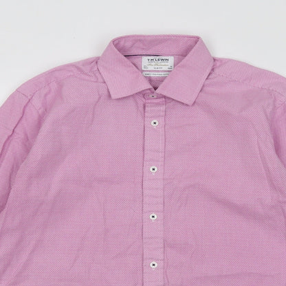T.M.Lewin Mens Pink Geometric Cotton Button-Up Size 15.5 Collared Button