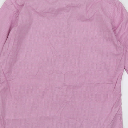 T.M.Lewin Mens Pink Geometric Cotton Button-Up Size 15.5 Collared Button