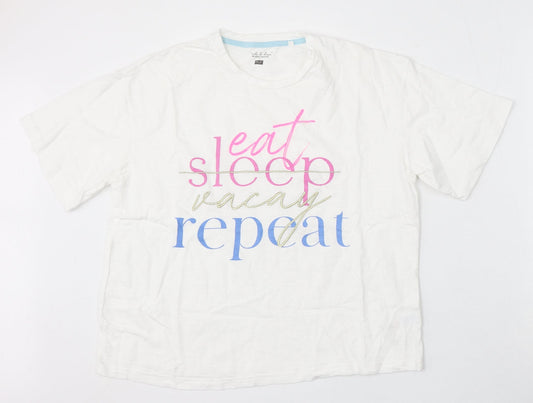 F&F Womens White Cotton Basic T-Shirt Size 6 Round Neck - Eat Sleep Vacay Repeat