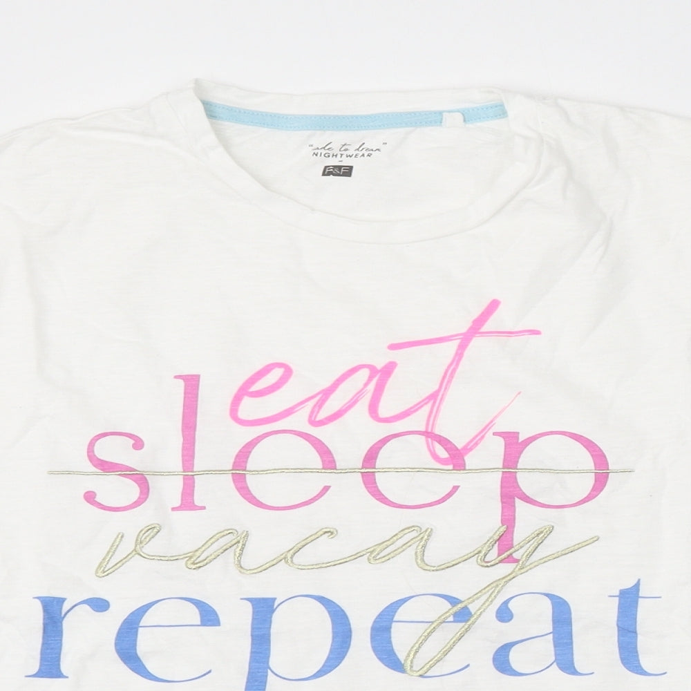 F&F Womens White Cotton Basic T-Shirt Size 6 Round Neck - Eat Sleep Vacay Repeat