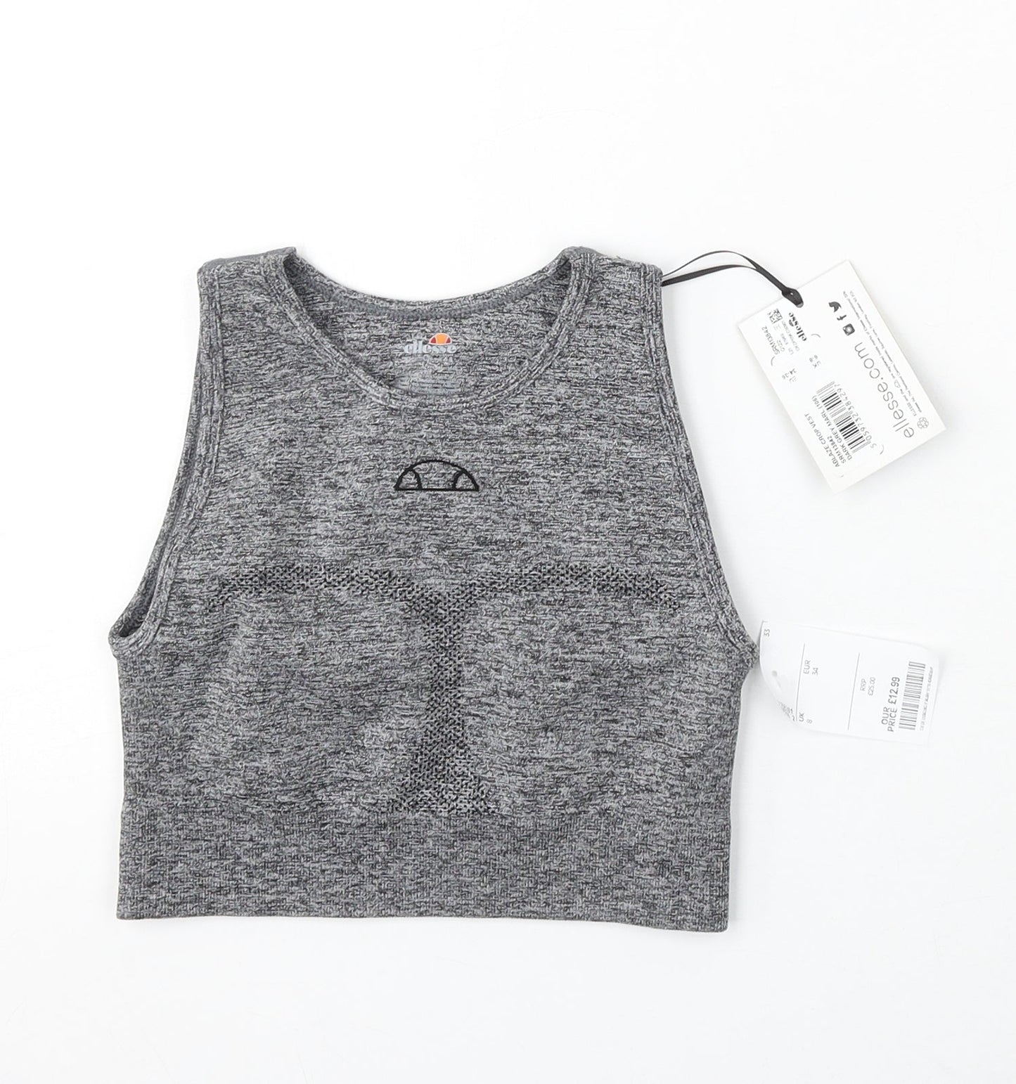 ellesse Womens Grey Polyester Cropped Tank Size 6 Round Neck Pullover