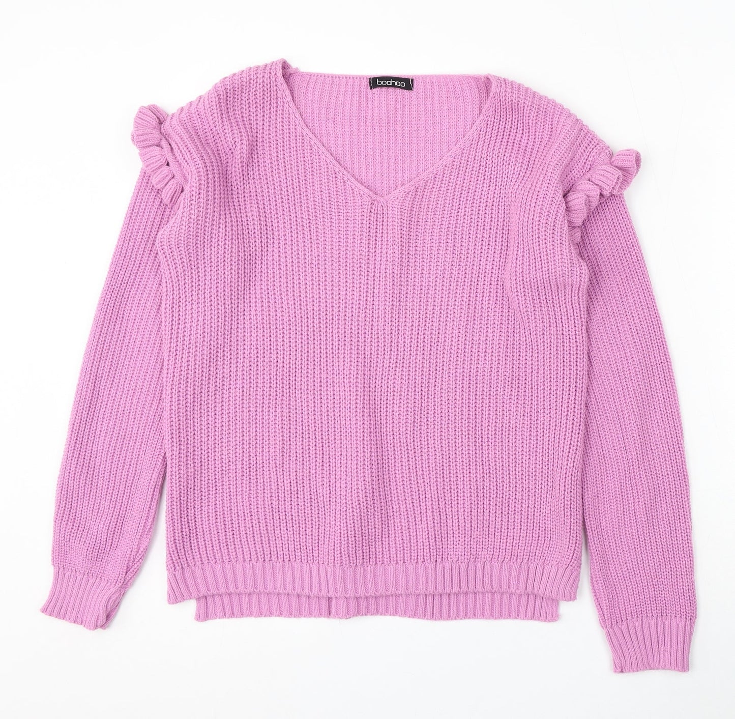 Boohoo Womens Purple V-Neck Acrylic Pullover Jumper Size M