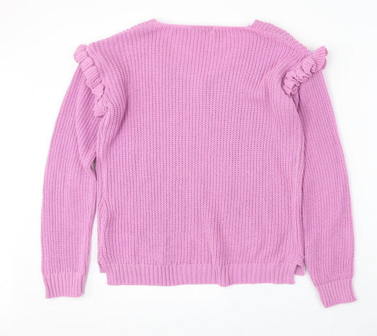 Boohoo Womens Purple V-Neck Acrylic Pullover Jumper Size M